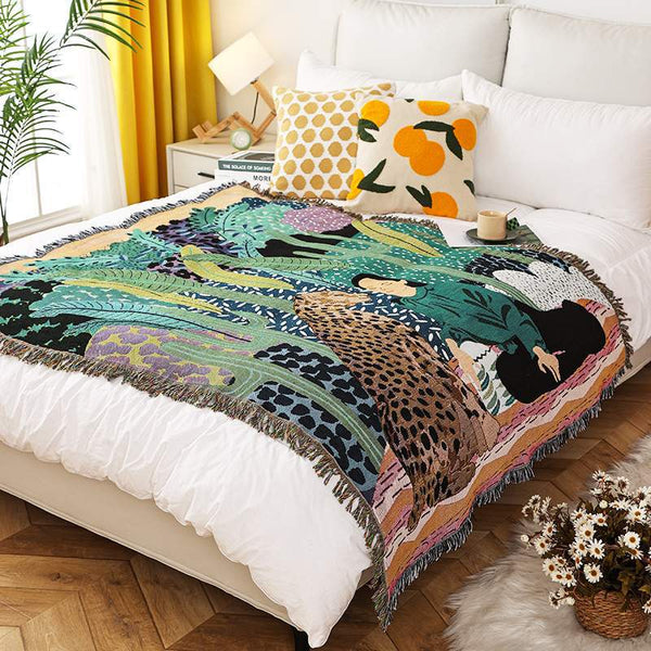Leopard Person Forest Modern Blanket Throw Rug Sofa Cover 130 x 160cm