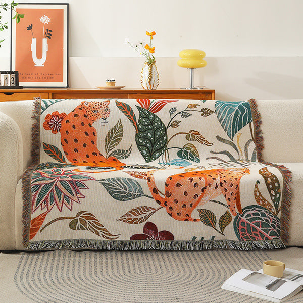 Leopard Print Jacquard Blanket Throw Rug Sofa Cover 130 x 160cm
