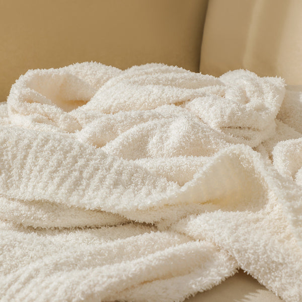 Plush Solid Colour Knitted Blanket Throw Rug 1150g 152 x 203cm Off White