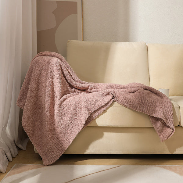 Plush Solid Colour Knitted Blanket Throw Rug 1150g 152 x 203cm Pink