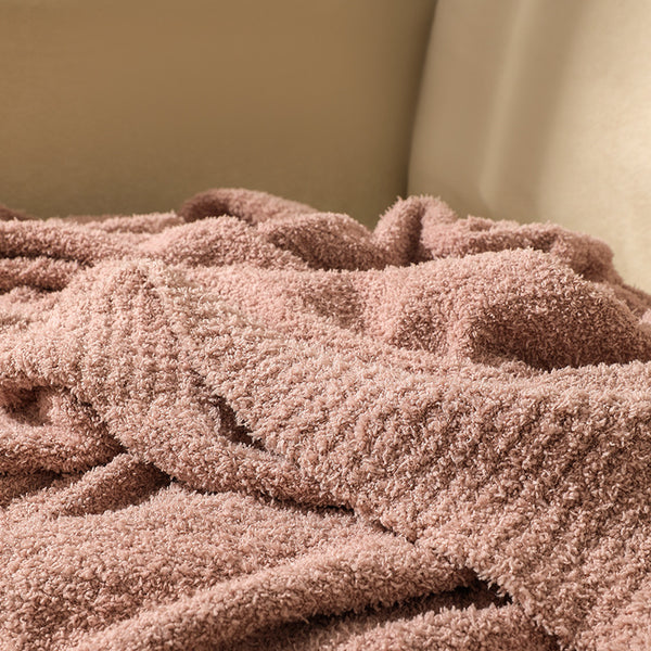 Plush Solid Colour Knitted Blanket Throw Rug 1150g 152 x 203cm Pink