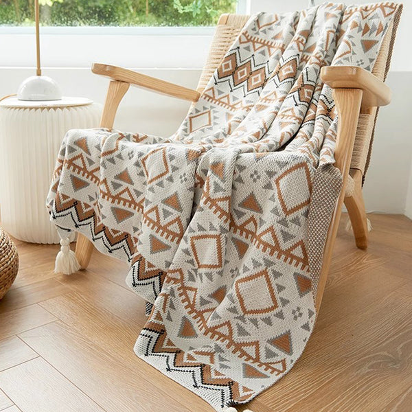 Bohemian Western Knitted Sofa Blanket Throw Rug 900g 130 x 170cm Beige Grey