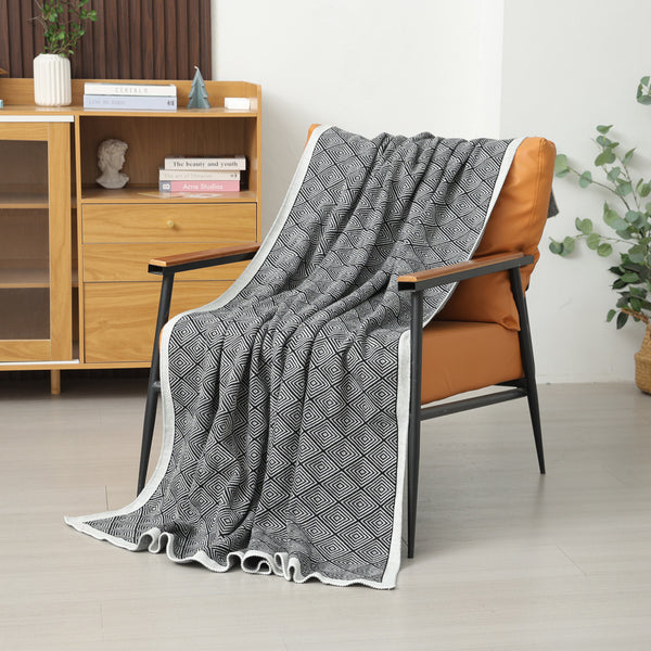 Knitted Sofa Blanket Throw Rug Plush Side 720g 130 x 170cm Dark Grey