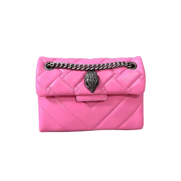 Quilted Faux PU Leather Crossbody Bag Handbag Chain Strap Bird Head Clasp Pink