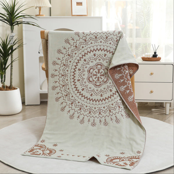 Mandala Style Print Gauze Bath Towel 70 x 140cm Brown