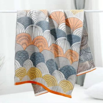Japanese Fan Leaf Style Print Gauze Bath Towel 70 x 140cm