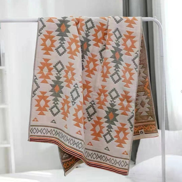 American Western Style Print Gauze Bath Towel 70 x 140cm Orange Green