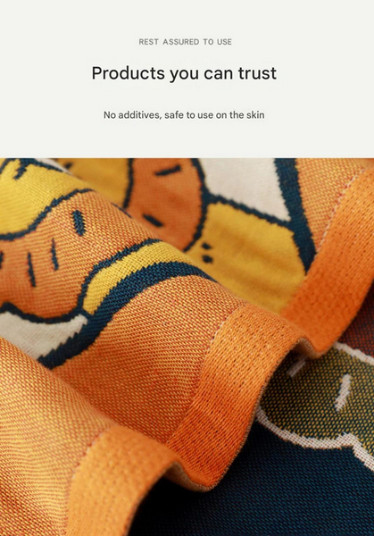 American Western Style Print Gauze Bath Towel 70 x 140cm Orange Green