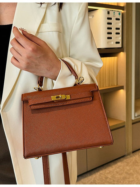 Faux PU Leather Top Handle Satchel Crossbody Shoulder Bag Handbag Brown