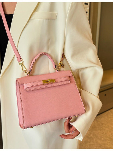 Faux PU Leather Top Handle Satchel Crossbody Shoulder Bag Handbag Pink