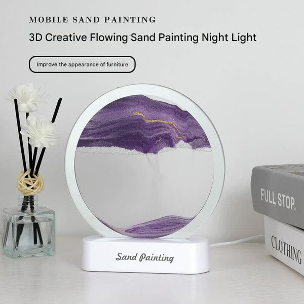 Dynamic Moving Flowing Sand Art Picture Painting LED Night Light USB Purple