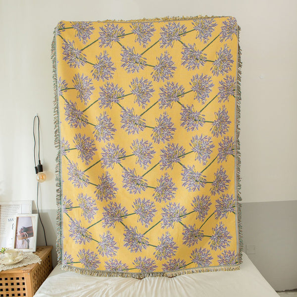 Floral Botanical Print Cotton Blend Throw Blanket Rub 130 x 180cm Yellow Purple