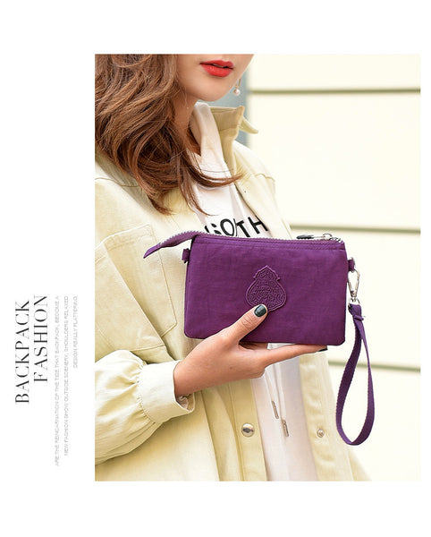 2 Pce Nylon Water Repellent Crossbody Shoulder Bag Clutch Pouch Purple