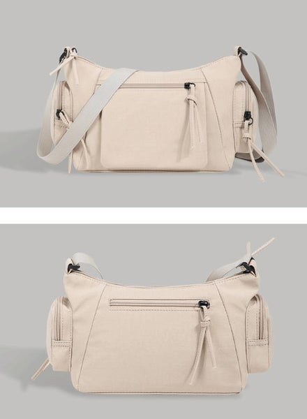 Lightweight Waterproof Fabric Oxford Crossbody Shoulder Bag Multi Pocket Beige