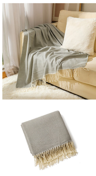 Herringbone Faux Cashmere Blanket Throw Rug 780g 130 x 240cm Grey