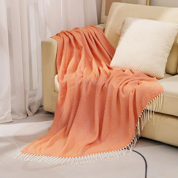 Herringbone Faux Cashmere Blanket Throw Rug 780g 130 x 240cm Orange