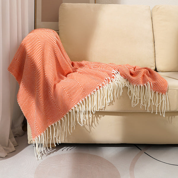 Herringbone Faux Cashmere Blanket Throw Rug 780g 130 x 240cm Orange