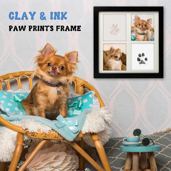 Pet Paw Print Keepsake Photo Picture Frame Kit Clay Ink Pad Dog Cat 30cm