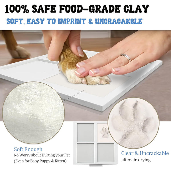 Pet Paw Print Keepsake Photo Picture Frame Kit Clay Ink Pad Dog Cat 30cm