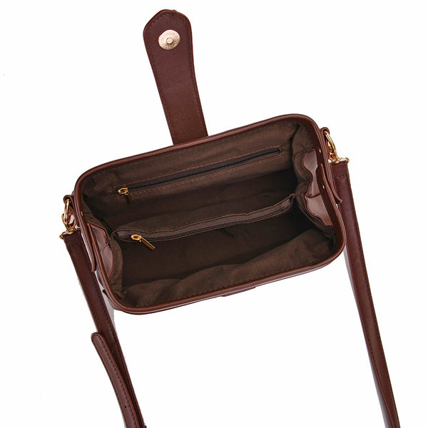 Chic Vintage Inspired PU Leather Crossbody Bag Handbag Adjustable Strap Coffee