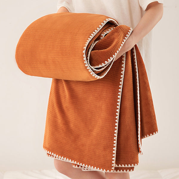 Dual Sided Waffle Plush Fleece Blanket Throw Rug 200 x 230cm Orange