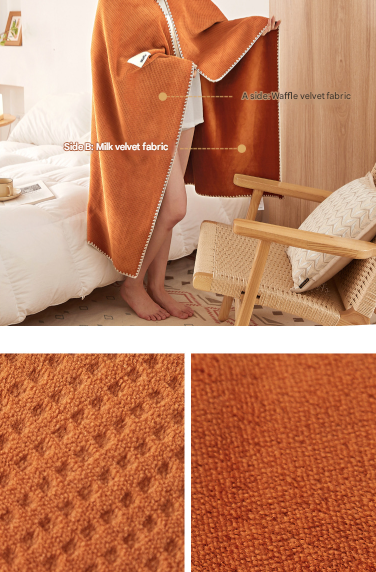 Dual Sided Waffle Plush Fleece Blanket Throw Rug 200 x 230cm Orange