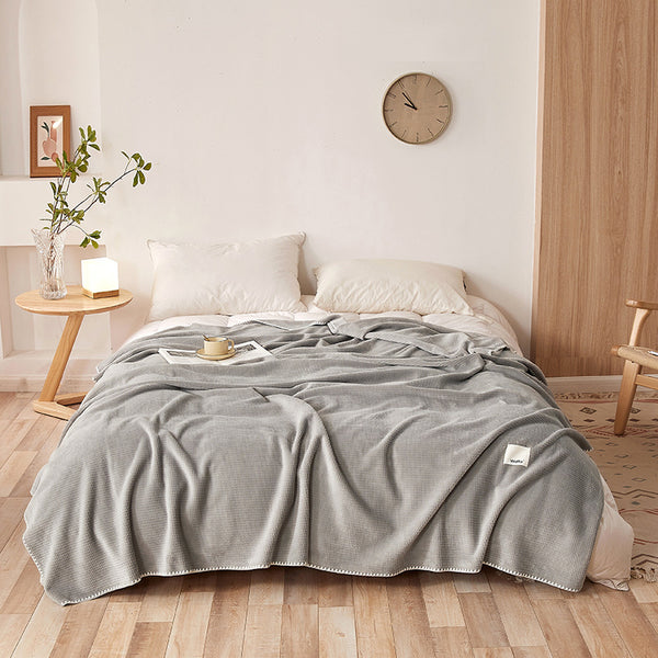 Dual Sided Waffle Plush Fleece Blanket Throw Rug 200 x 230cm Grey