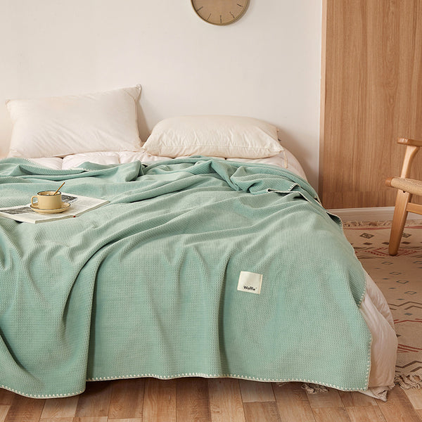 Dual Sided Waffle Plush Fleece Blanket Throw Rug 200 x 230cm Green