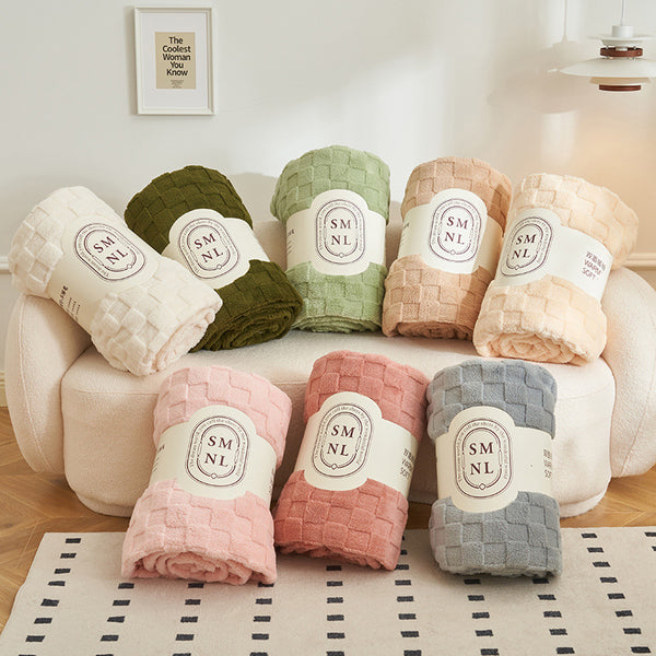 Checkered Waffle Texture Plush Fleece Blanket Throw Rug 200 x 230cm Dark Green