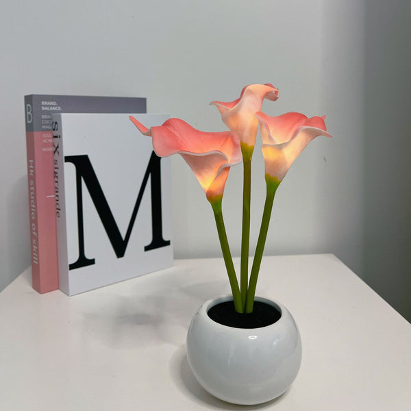 Ceramic Pot Calla Lily LED Bedside Side End Table Lamp Light Pink