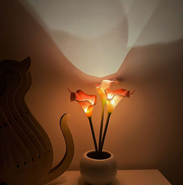 Ceramic Pot Calla Lily LED Bedside Side End Table Lamp Light Pink
