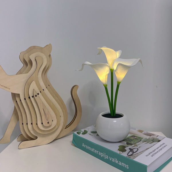 Ceramic Pot Calla Lily LED Bedside Side End Table Lamp Light White