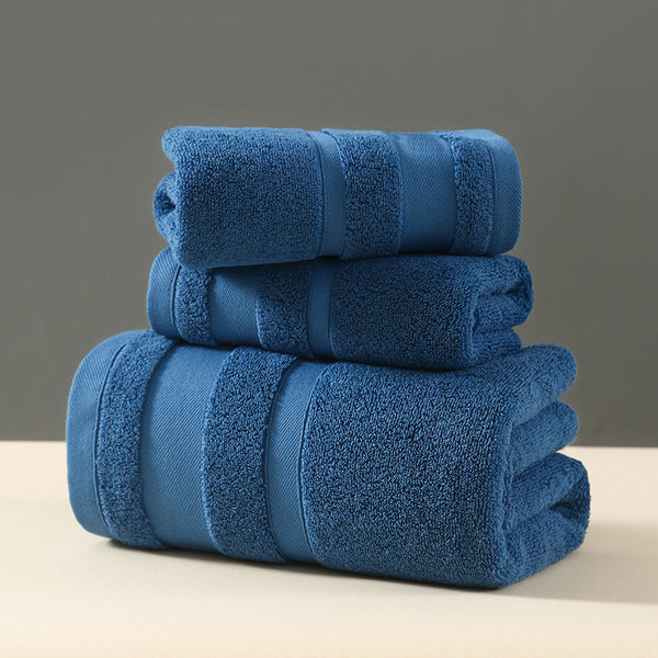3 Pce Cotton Bath Hand Face Towel Set Ultra Soft Absorbent Quick Dry Blue