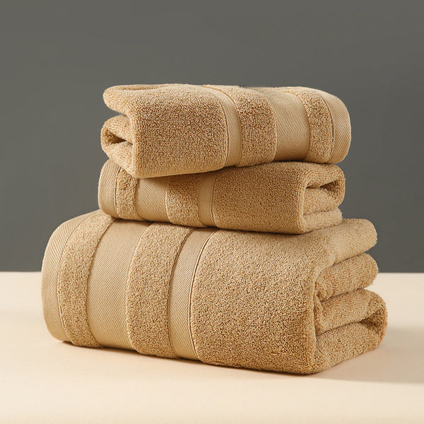 3 Pce Cotton Bath Hand Face Towel Set Ultra Soft Absorbent Quick Dry Brown