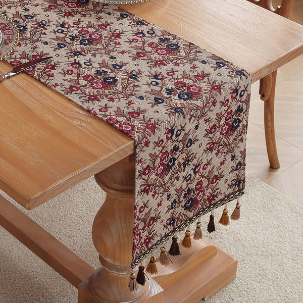 Vintage Retro Jacquard Embroidered Table Runner Tablerunner 30cm x 180cm Plum