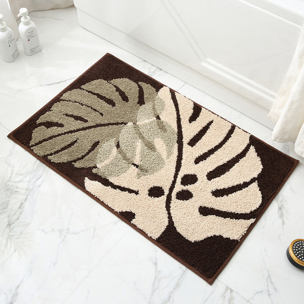Tropical Leaves Monstera Jacquard Bath Bathroom Mat Rug Non Slip 40 x 60cm Brown