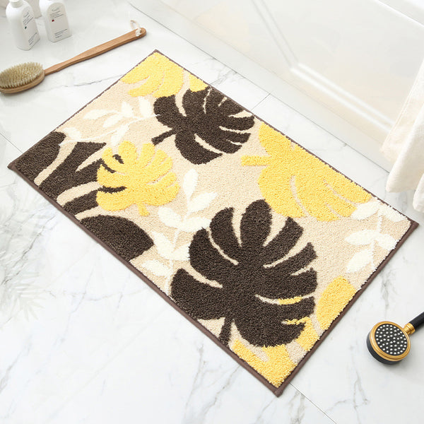 Tropical Leaves Jacquard Bath Bathroom Mat Rug Non Slip 40 x 60cm Gold