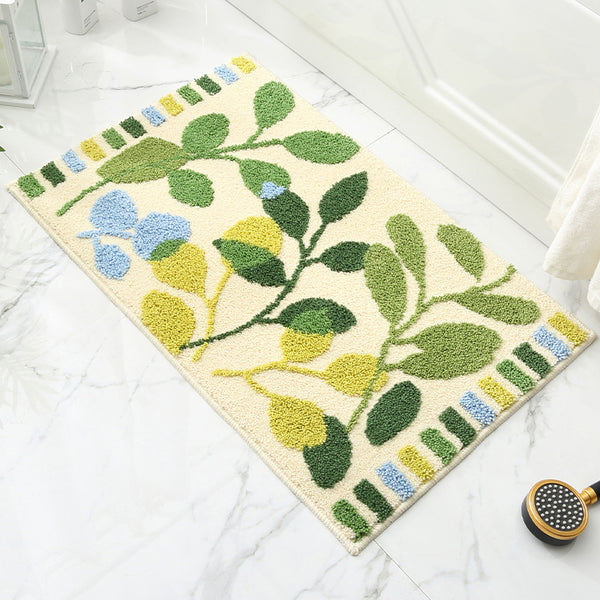 Leaves Jacquard Bath Bathroom Mat Rug Non Slip 40 x 60cm Green