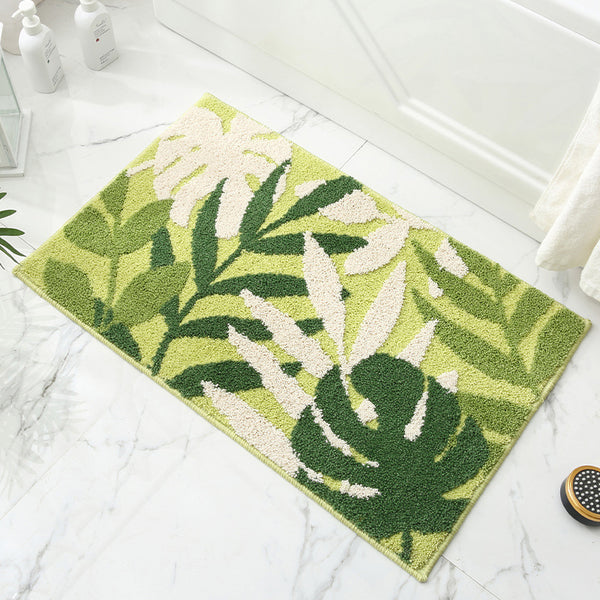 Tropical Leaves Jacquard Bath Bathroom Mat Rug Non Slip 40 x 60cm Green