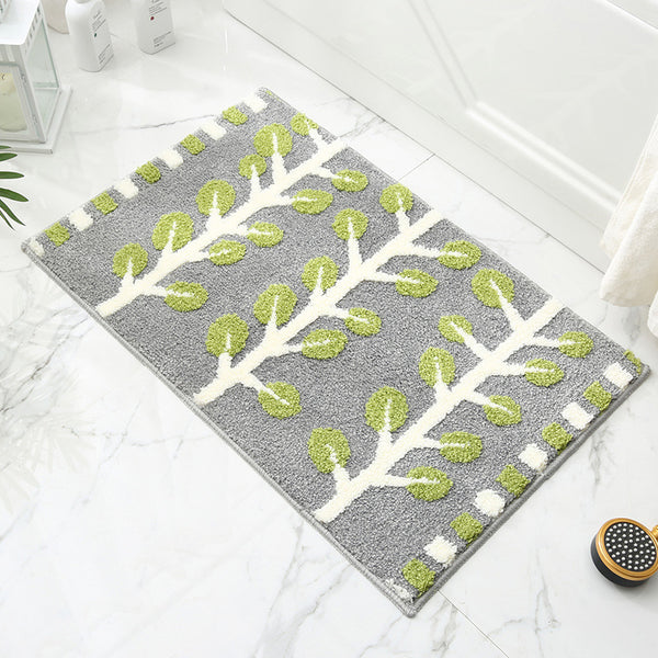 Spring Leaves Jacquard Bath Bathroom Mat Rug Non Slip 40 x 60cm Green