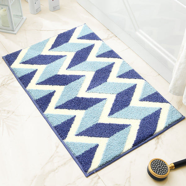 Polyester Jacquard Bathroom Bath Kitchen Non Slip Mat Rug 40 x 60cm Blue
