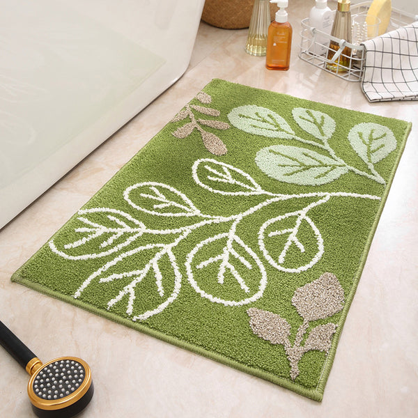 Leaves Jacquard Bath Shower Bathroom Mat Rug Non Slip 40 x 60cm Green