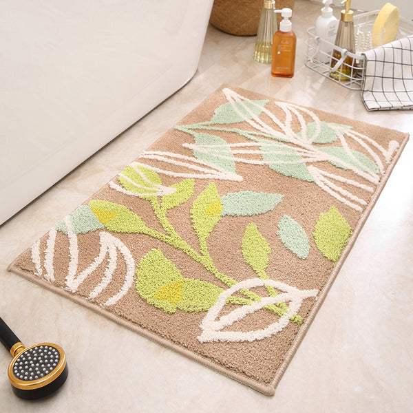 Leaves Jacquard Bath Shower Bathroom Mat Rug Non Slip 40 x 60cm Brown