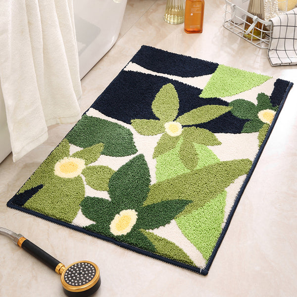 Floral Jacquard Bath Shower Bathroom Mat Rug Non Slip 40 x 60cm Green