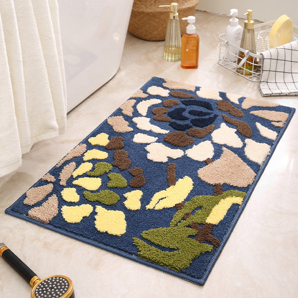 Floral Jacquard Bath Shower Bathroom Mat Rug Non Slip 40 x 60cm Blue