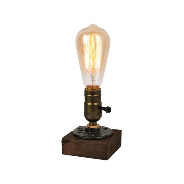 Metal Rustic Industrial Vintage Look Side Table Lamp Light Wooden Base