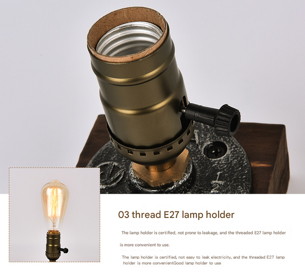 Metal Rustic Industrial Vintage Look Side Table Lamp Light Wooden Base