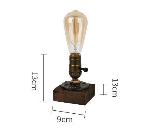Metal Rustic Industrial Vintage Look Side Table Lamp Light Wooden Base