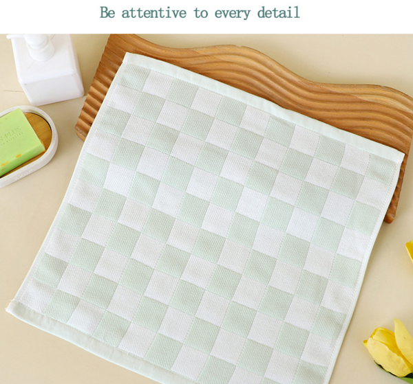 6 Piece Checked Cotton Gauze Bath Hand Face Towel Set Light Green