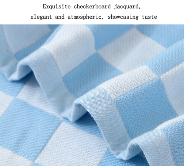 6 Piece Checked Cotton Gauze Bath Hand Face Towel Set Light Green